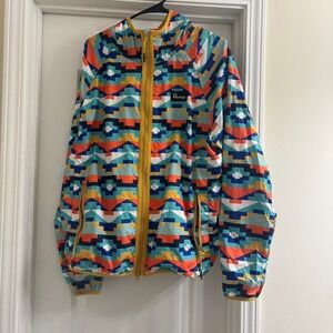 Penfield Mens Abstract Geometric Print Hooded Windbreaker Jacket Yellow Zip M
